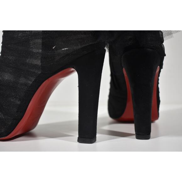 Christian Louboutin Libellibooty 100 Black Mesh Tulle Ankle Boot Heel Pump 40 - Picture 8 of 12